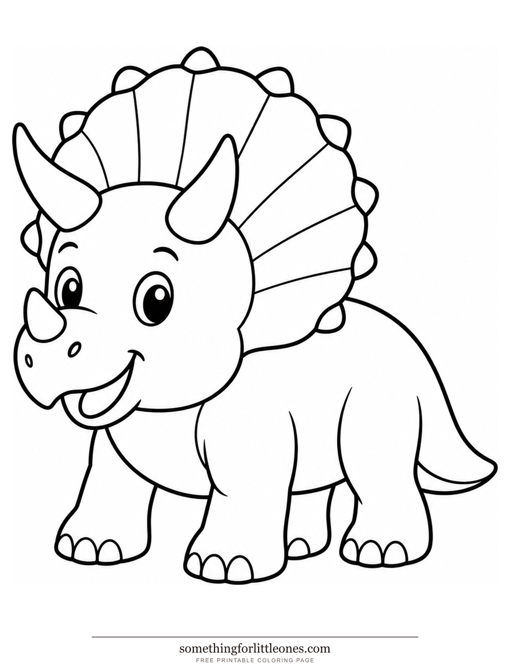 Line drawing of a triceratops with a large frill and three horns